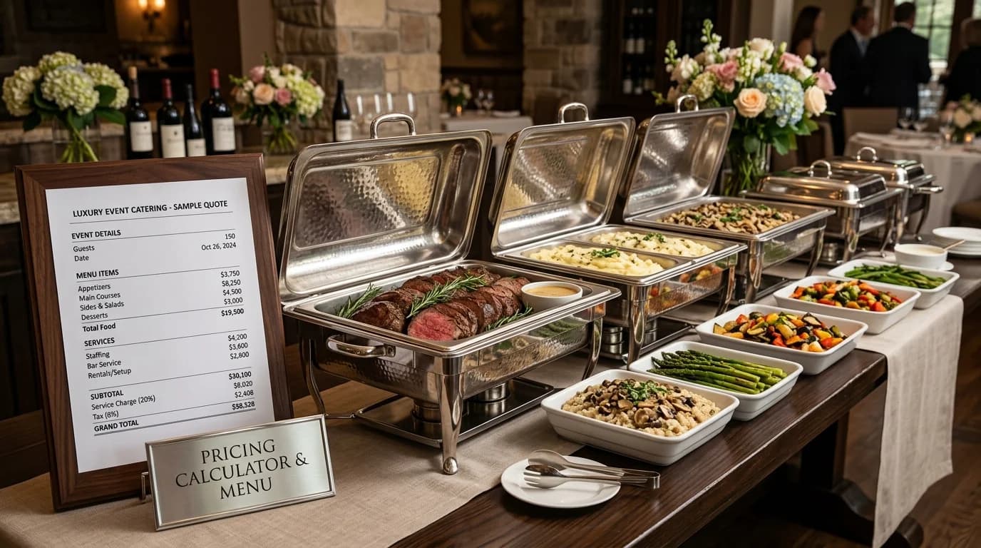 Catering chafing dishes and luxury menu pricing calculator layout